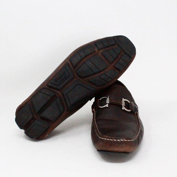 SALVATORE FERRAGAMO #40280 Brown Gancio Leather Loafers (US 8 EU 38) main image 6